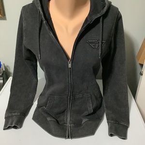 NWTS Fly Racing Charcoal Gray Distressed Hooded Zipup Sweatshirt Hoodie